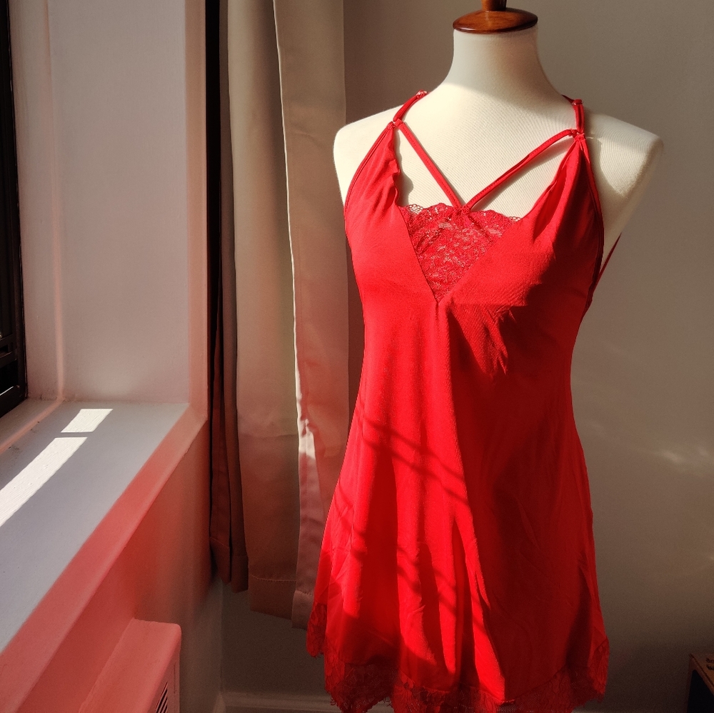 Red lingerie set (slip and thong)